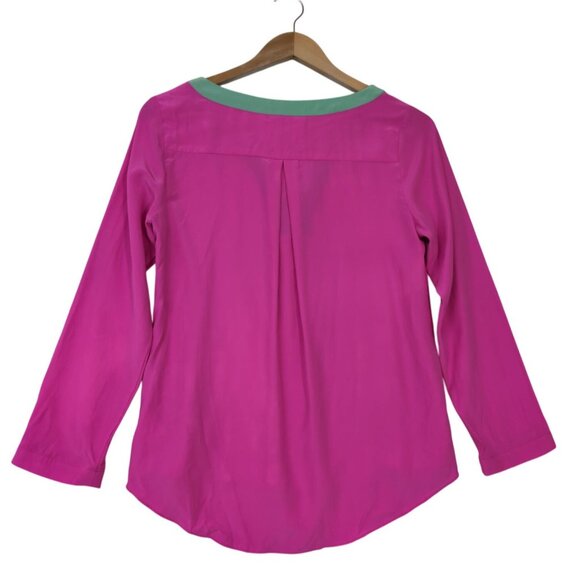 Sail to Sable Silk Tunic Top Womens XS Pink Long Sleeve Preppy Quiet Luxury - Picture 2 of 7